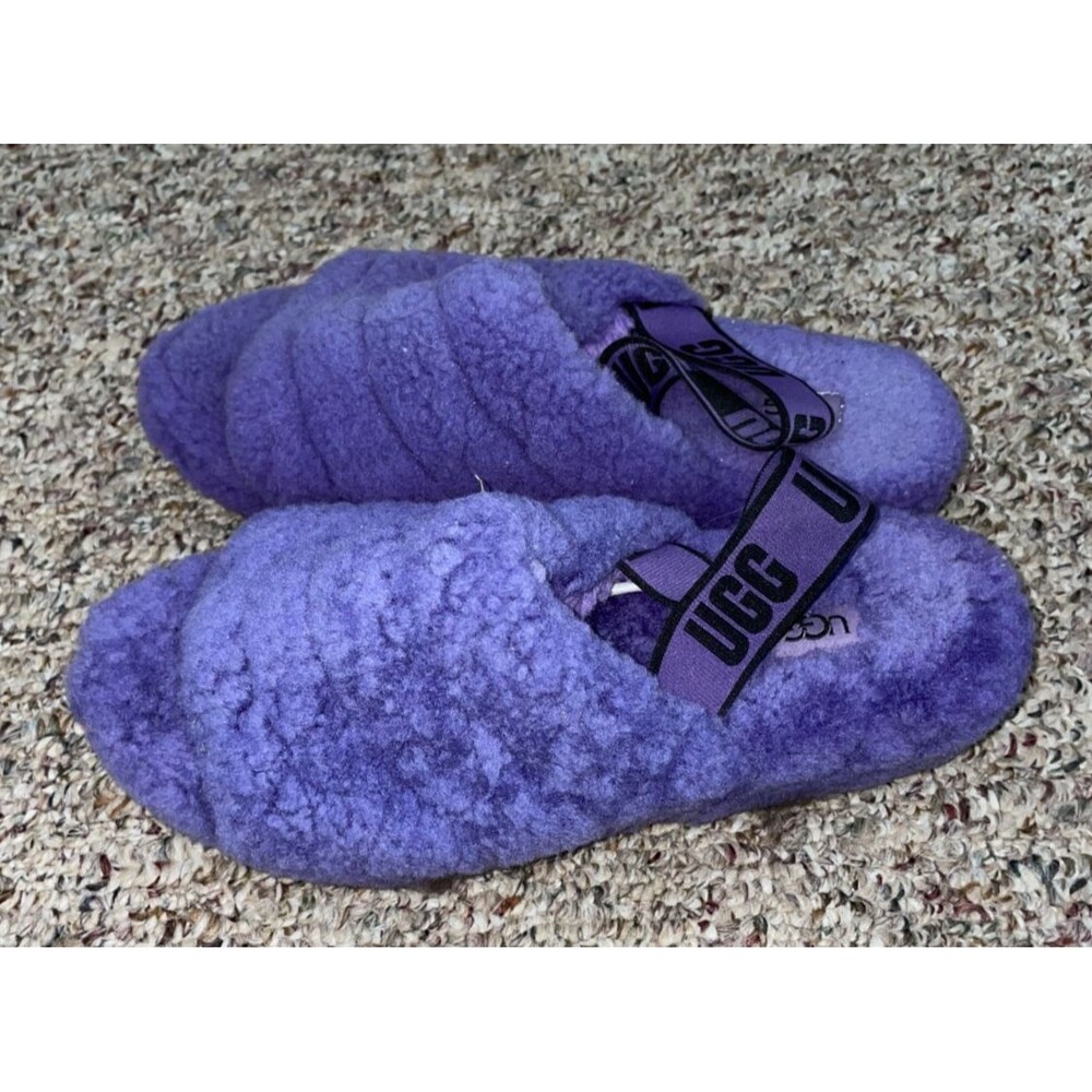 UGG Fluff Yeah Slide Women's Purple Fur Slippers Size 9 Cushioned Comfort